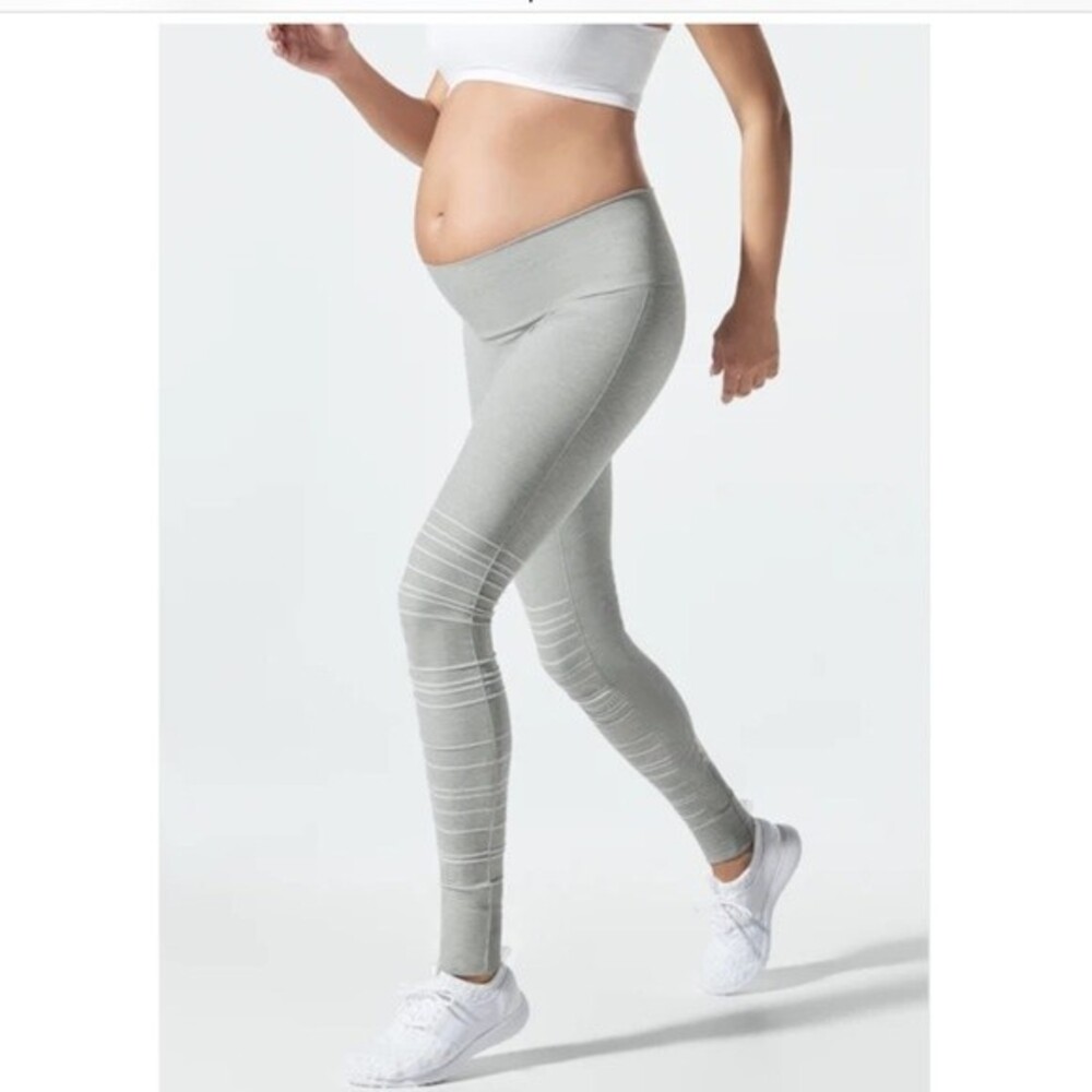 Blanqi SupportSport Maternity Hipster Cuffed Leggings in Dove Gray S NWT